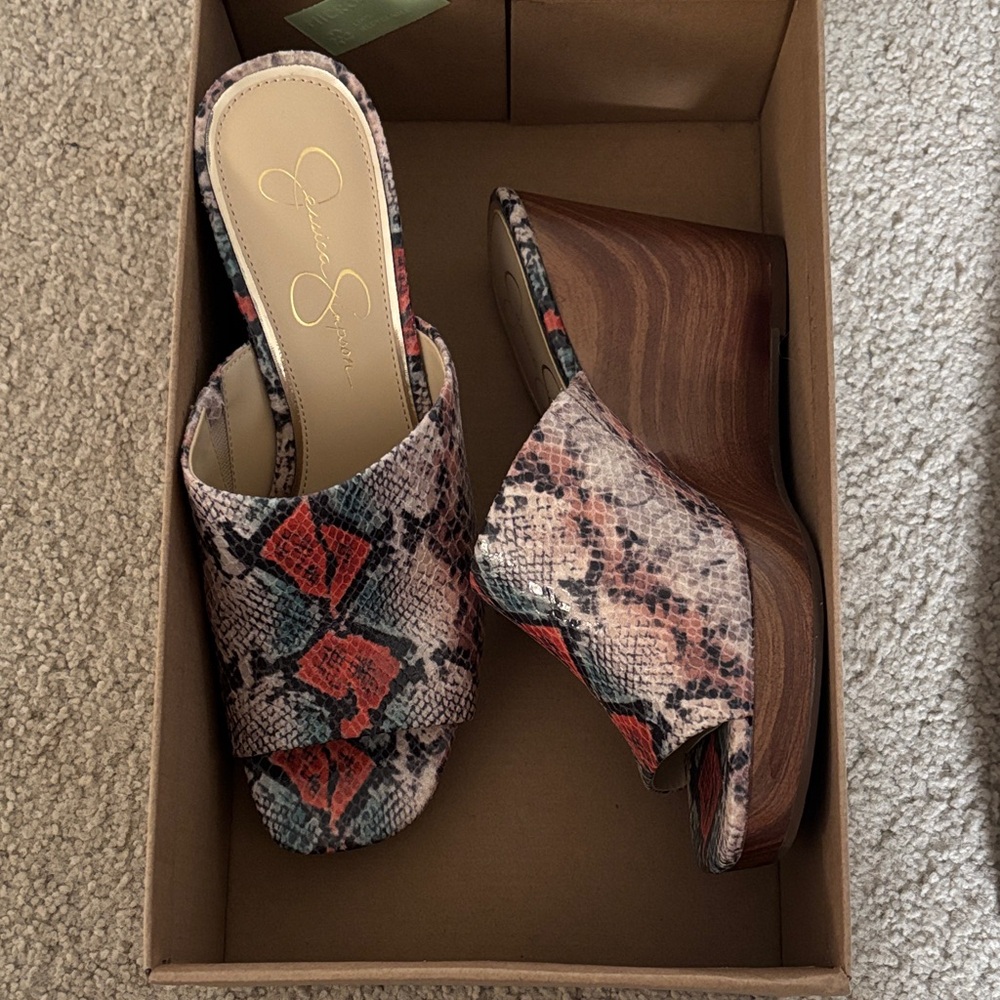 Jessica Simpson Multicolor Snakeskin Wedges